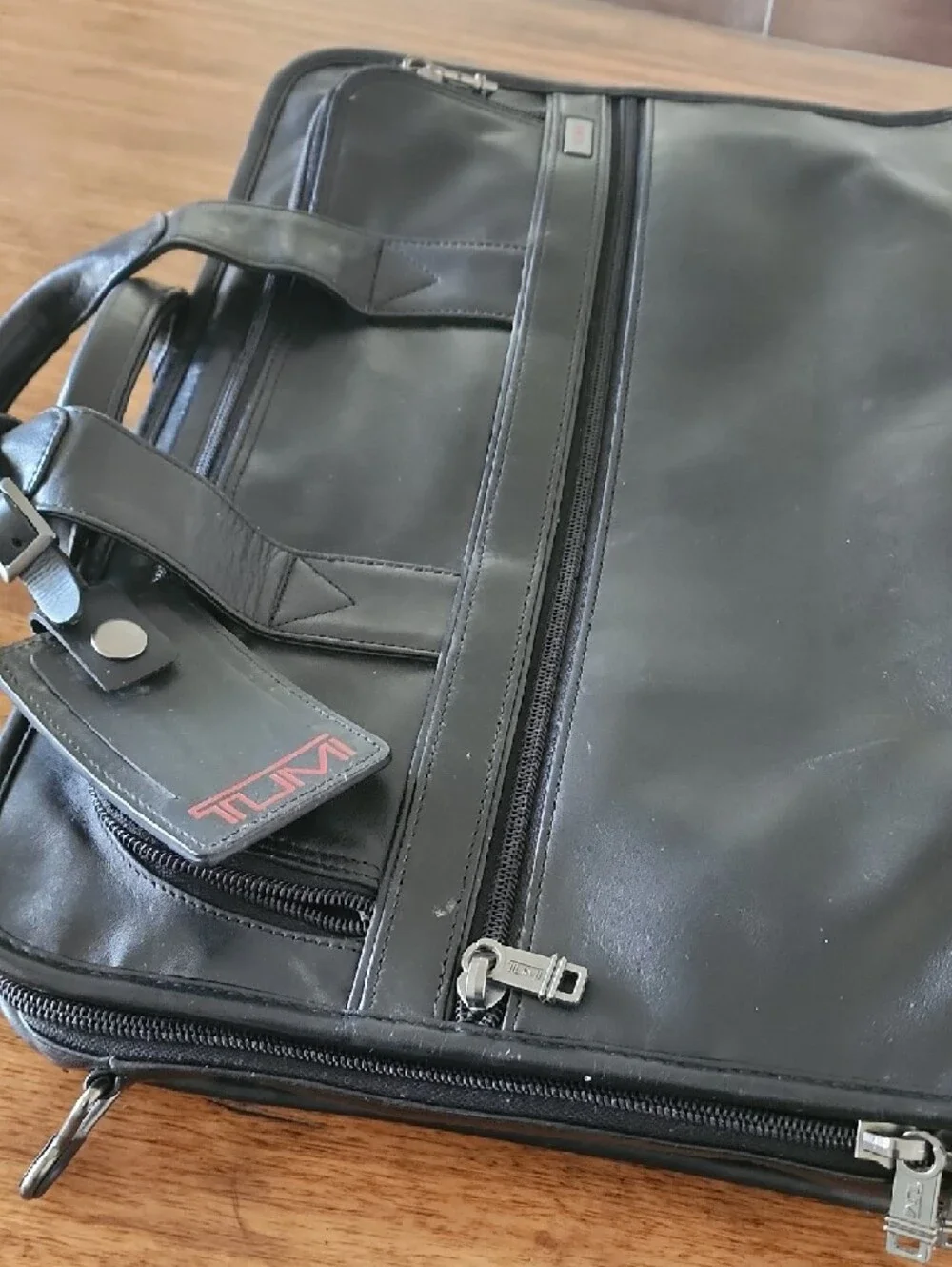 Tumi Black Leather Two-Compartment Briefcase with ID Tag